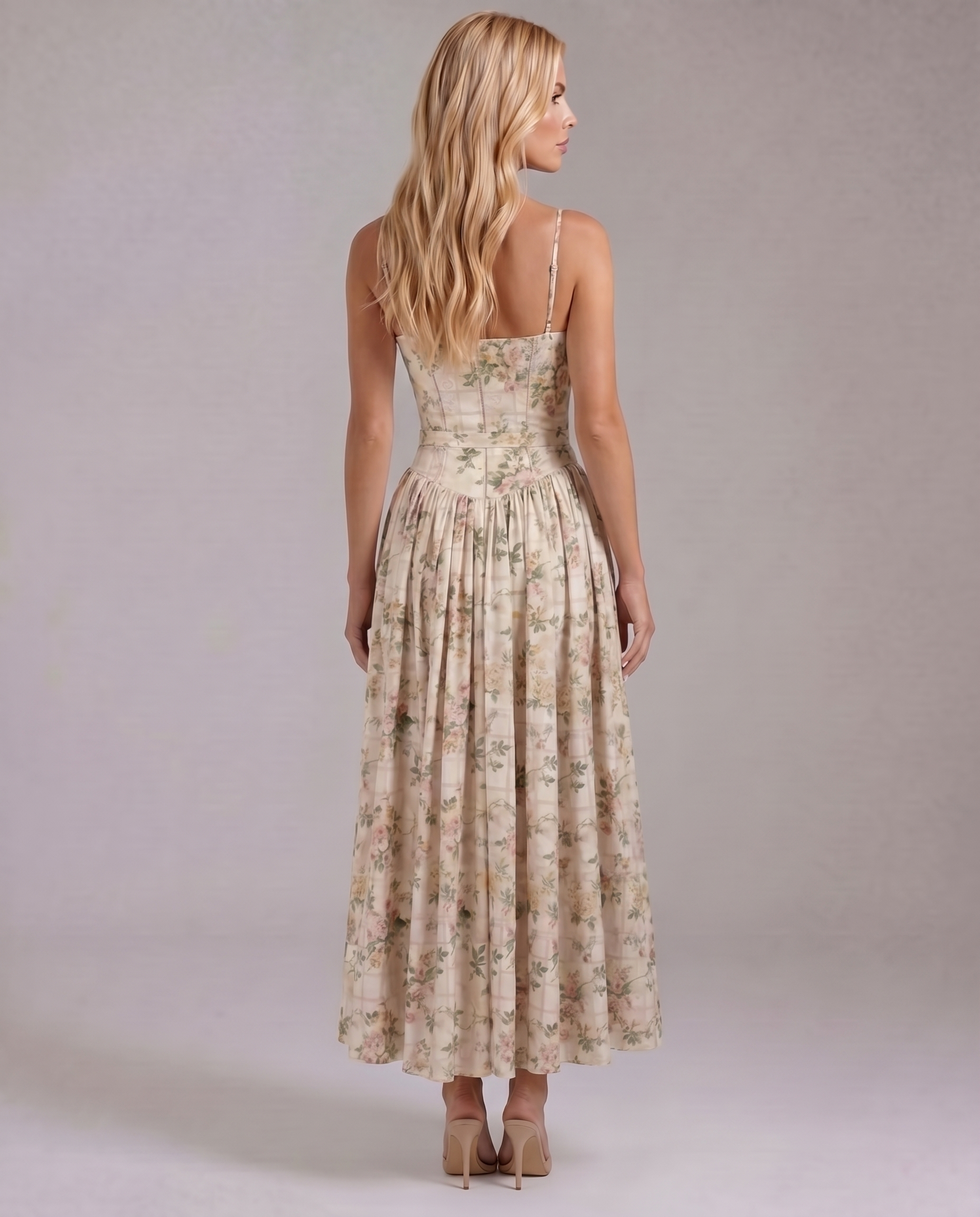 Cielle Floral Midi Dress - Rose Garden