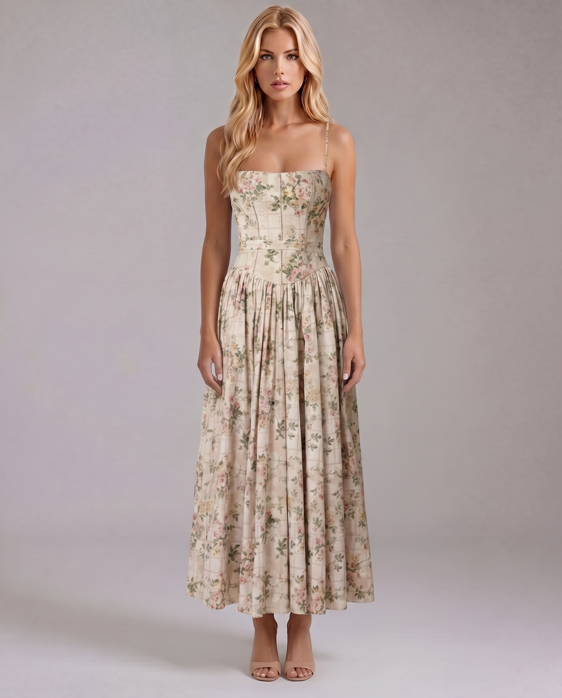 Cielle Floral Midi Dress - Rose Garden