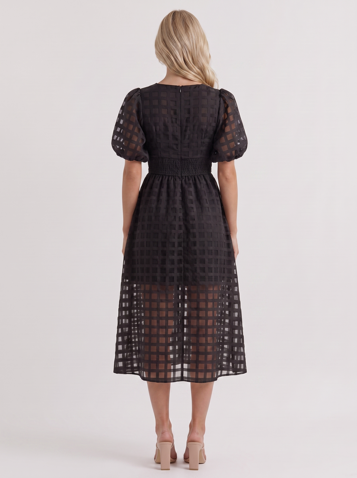 Colette Windowpane Midi Dress - Black
