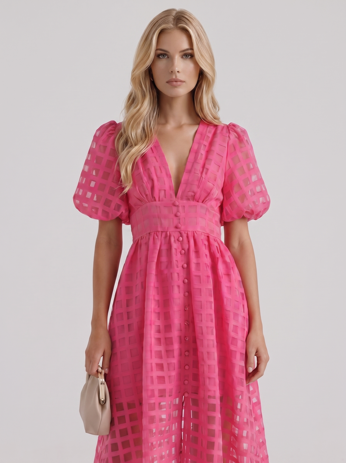 Colette Windowpane Midi Dress - Pink