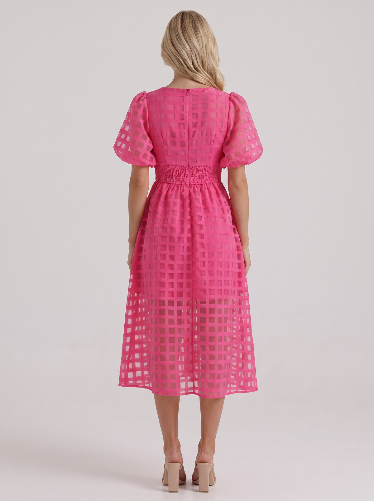 Colette Windowpane Midi Dress - Pink