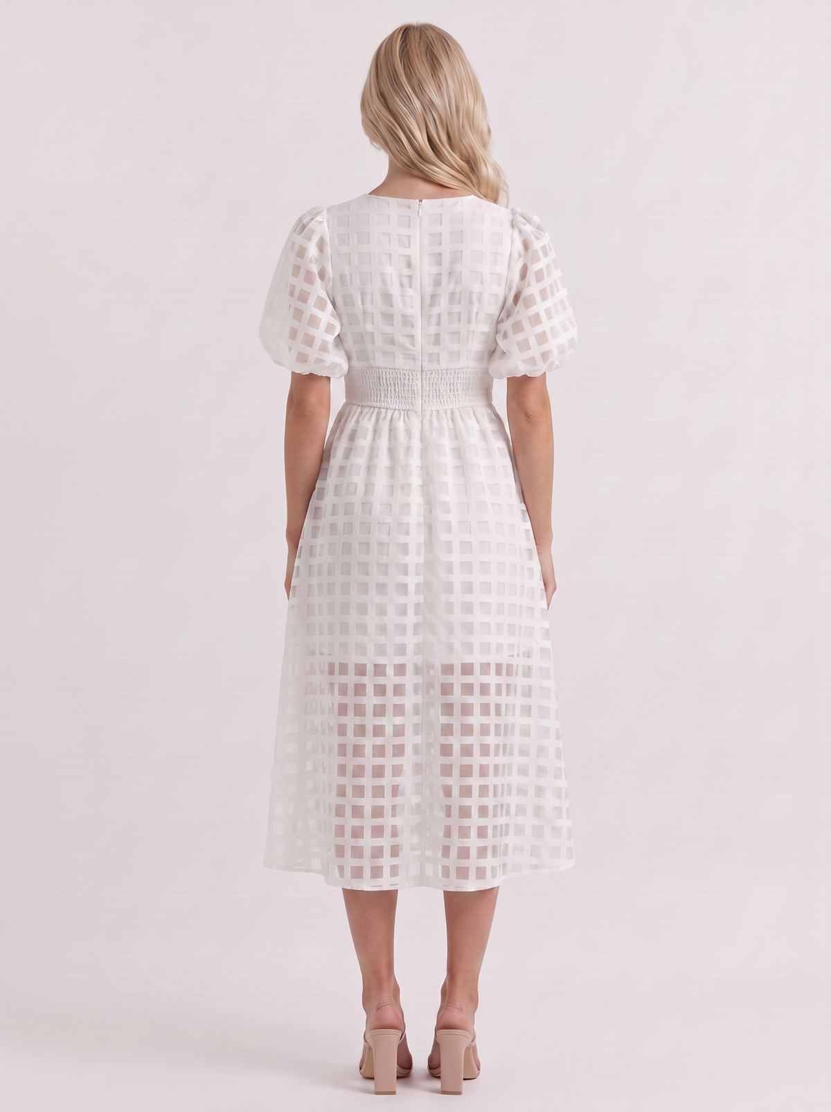 Colette Windowpane Midi Dress - White