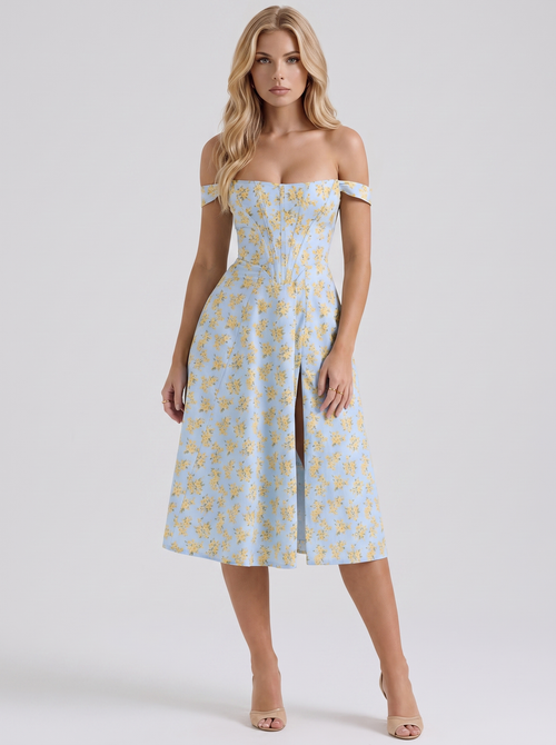 Cosette Floral Midi Dress - Blue