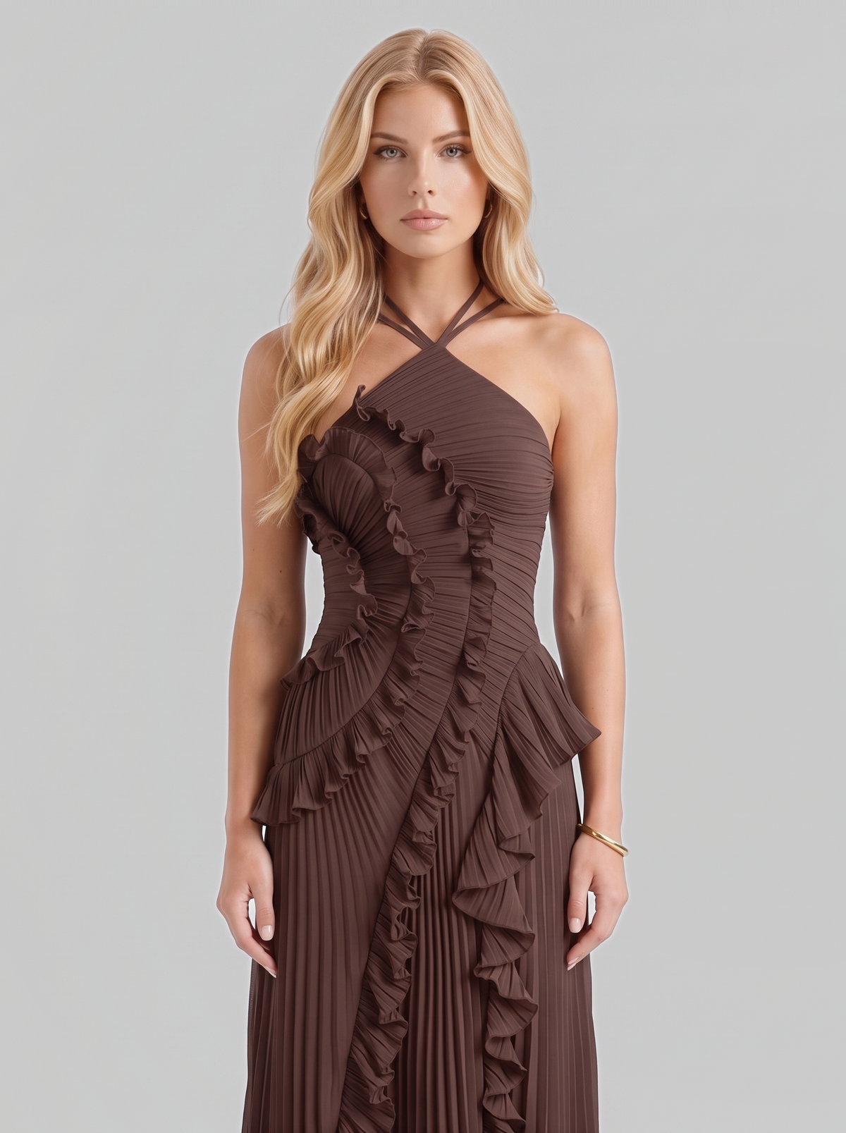 Cosima Ruffle Maxi Dress - Brown