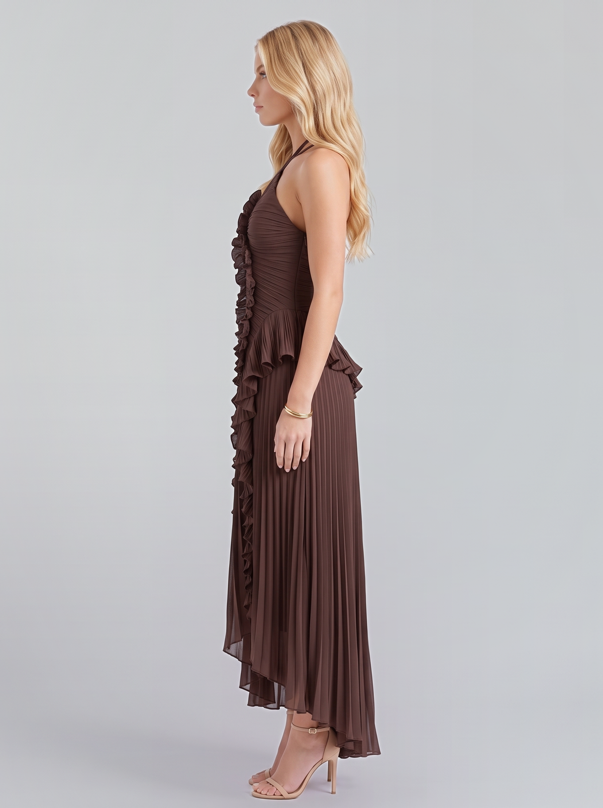Cosima Ruffle Maxi Dress - Brown