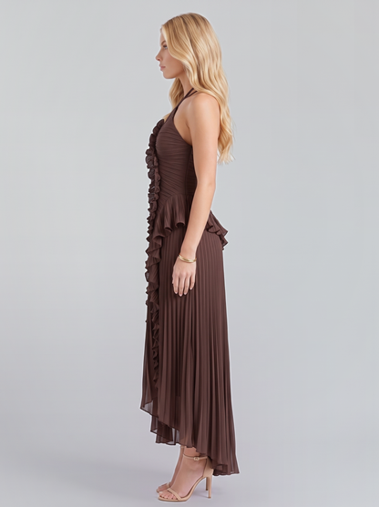 Cosima Ruffle Maxi Dress - Brown