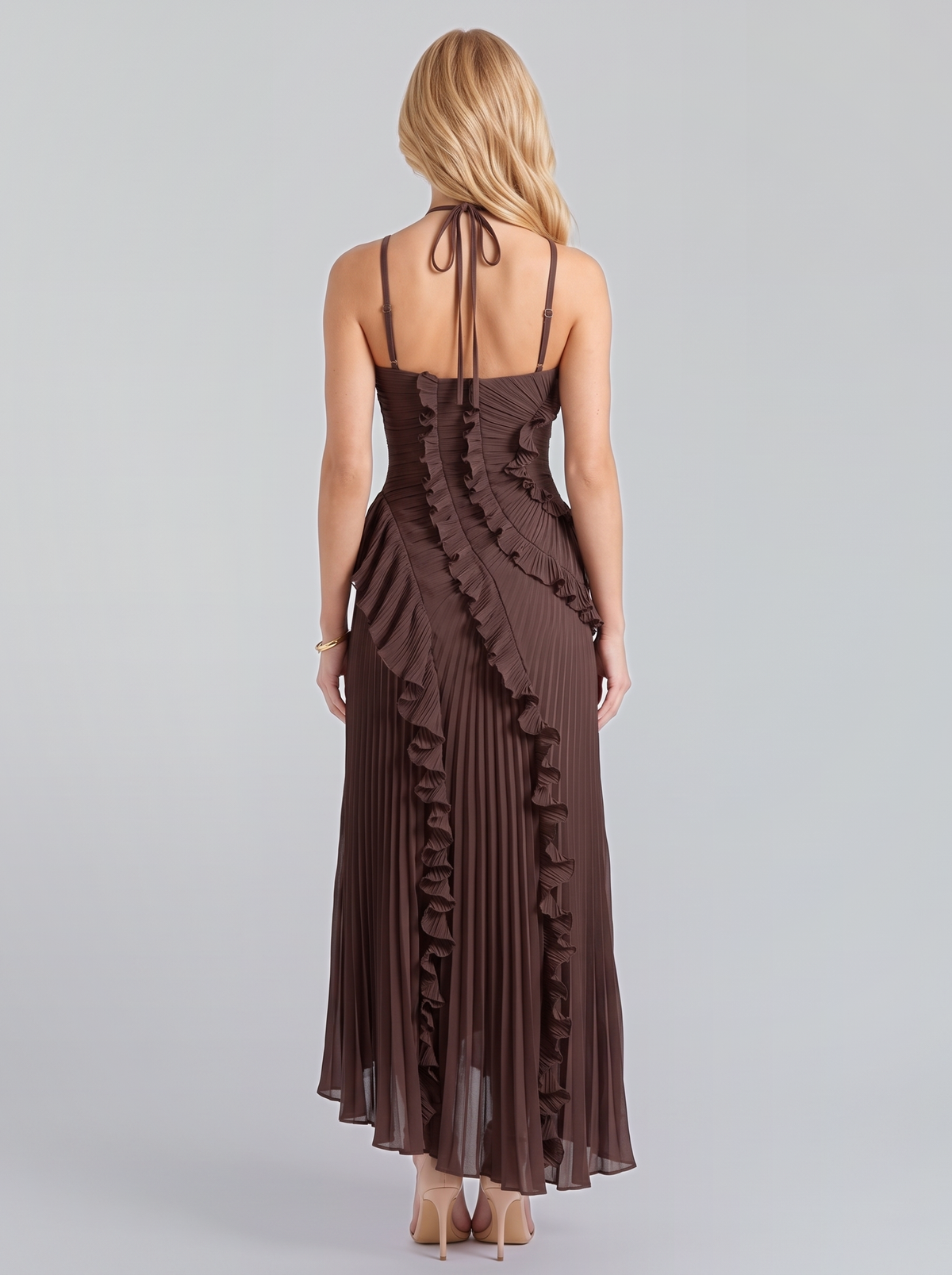 Cosima Ruffle Maxi Dress - Brown