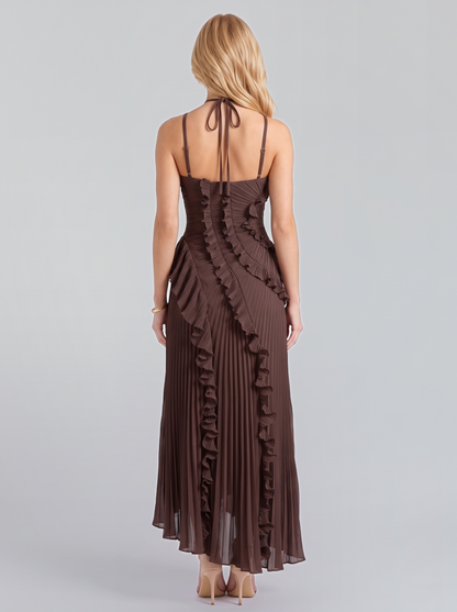 Cosima Ruffle Maxi Dress - Brown