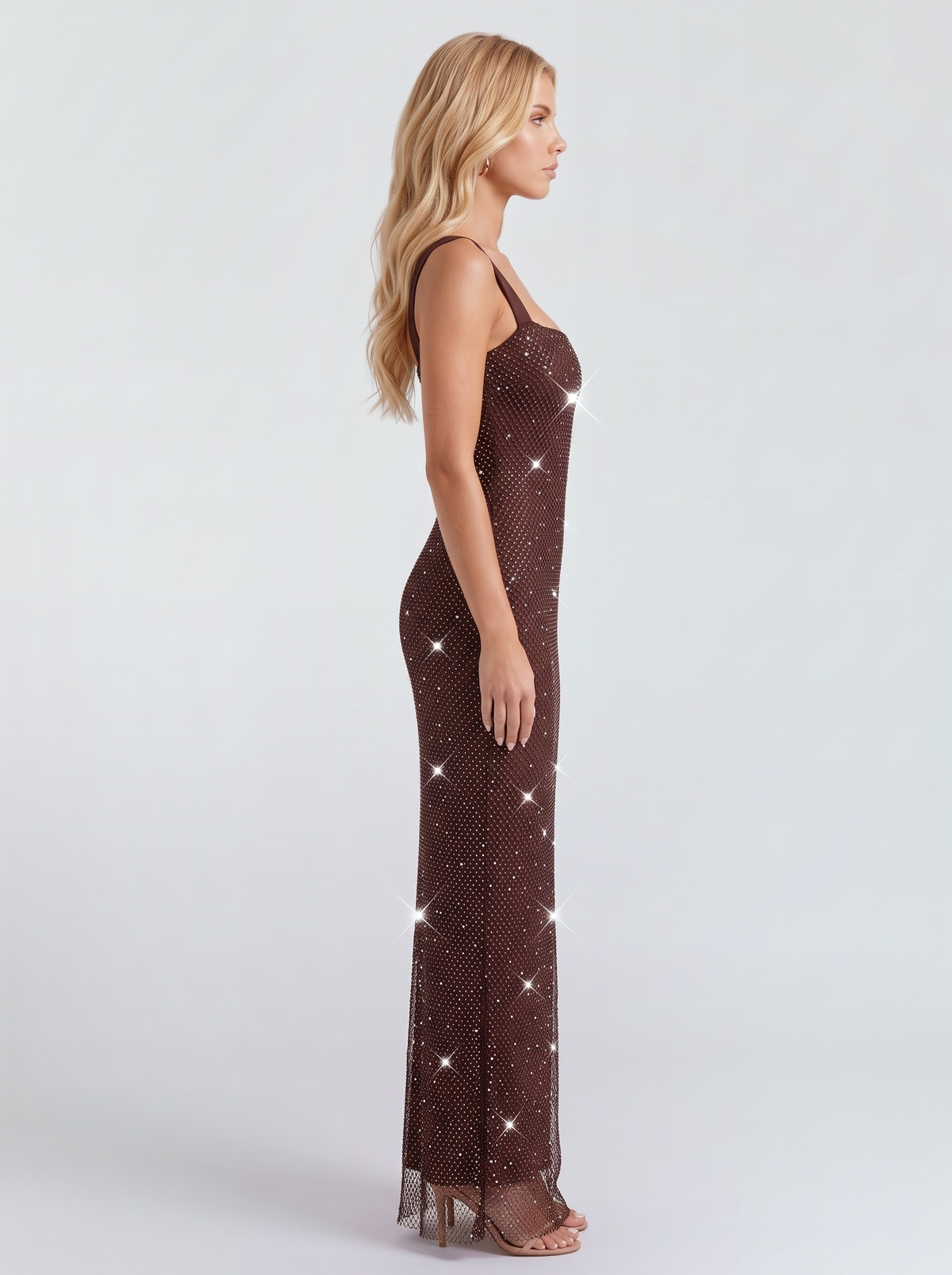 Cressida Crystal Maxi Dress - Brown