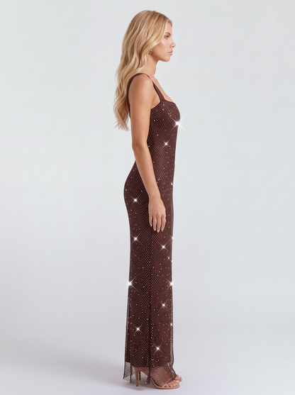 Cressida Crystal Maxi Dress - Brown