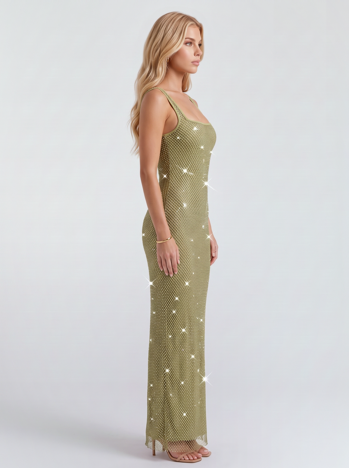 Cressida Crystal Maxi Dress - Olive