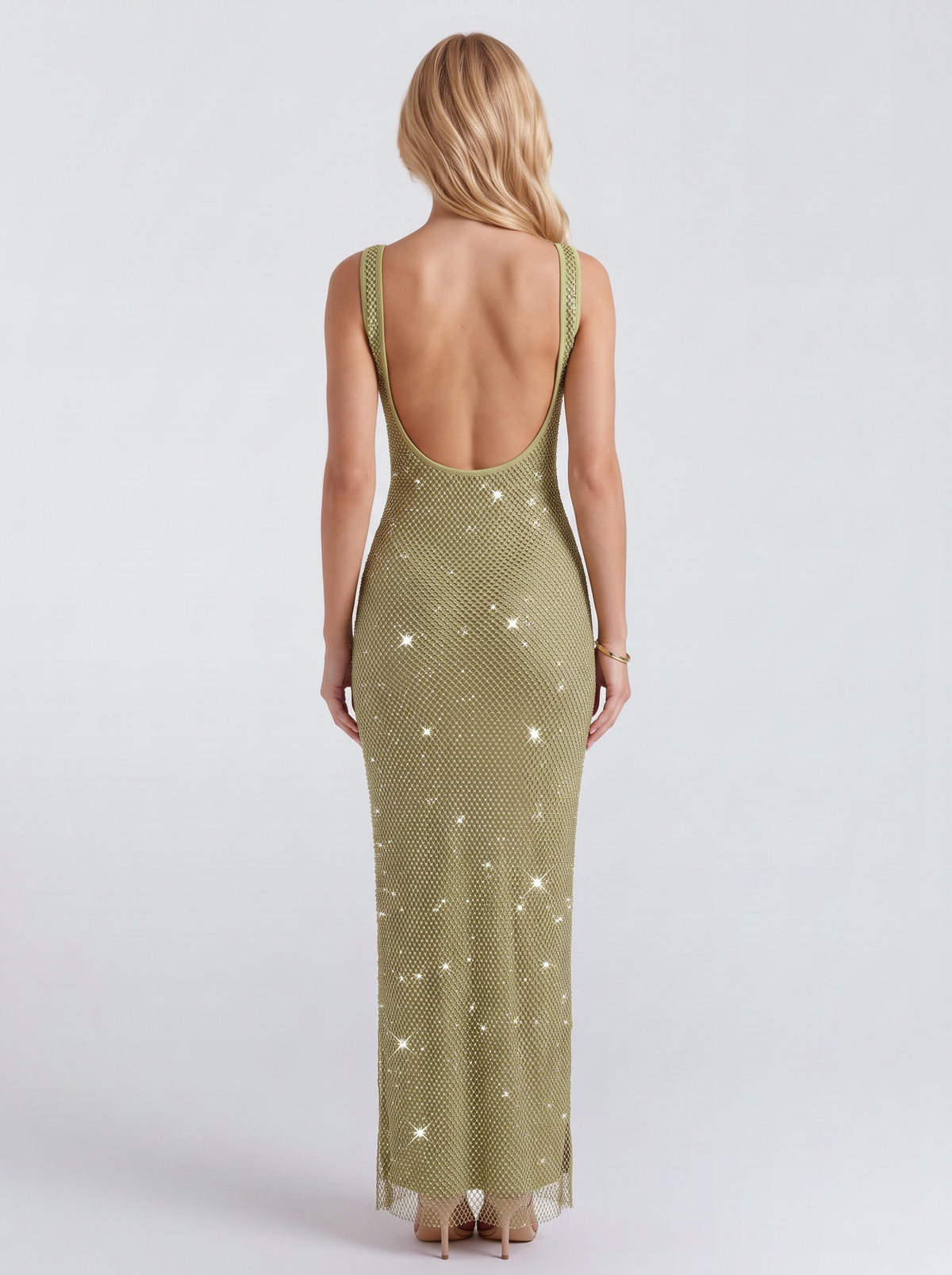 Cressida Crystal Maxi Dress - Olive