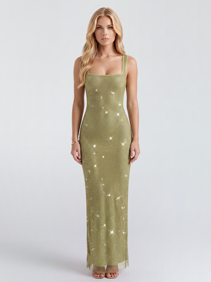 Cressida Crystal Maxi Dress - Olive