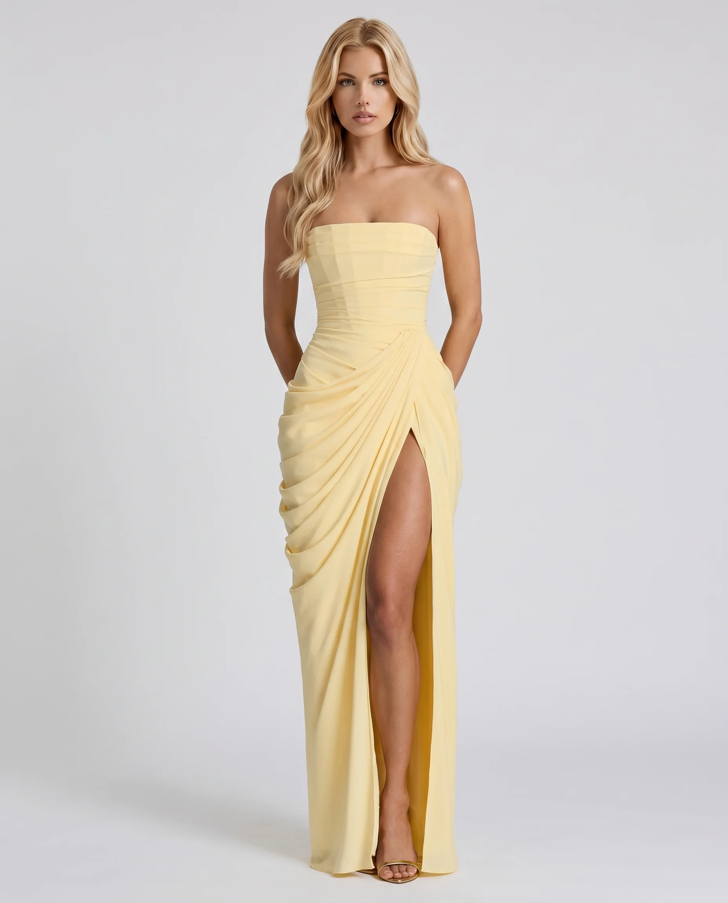 Cyrana Ruched Maxi Dress - Yellow