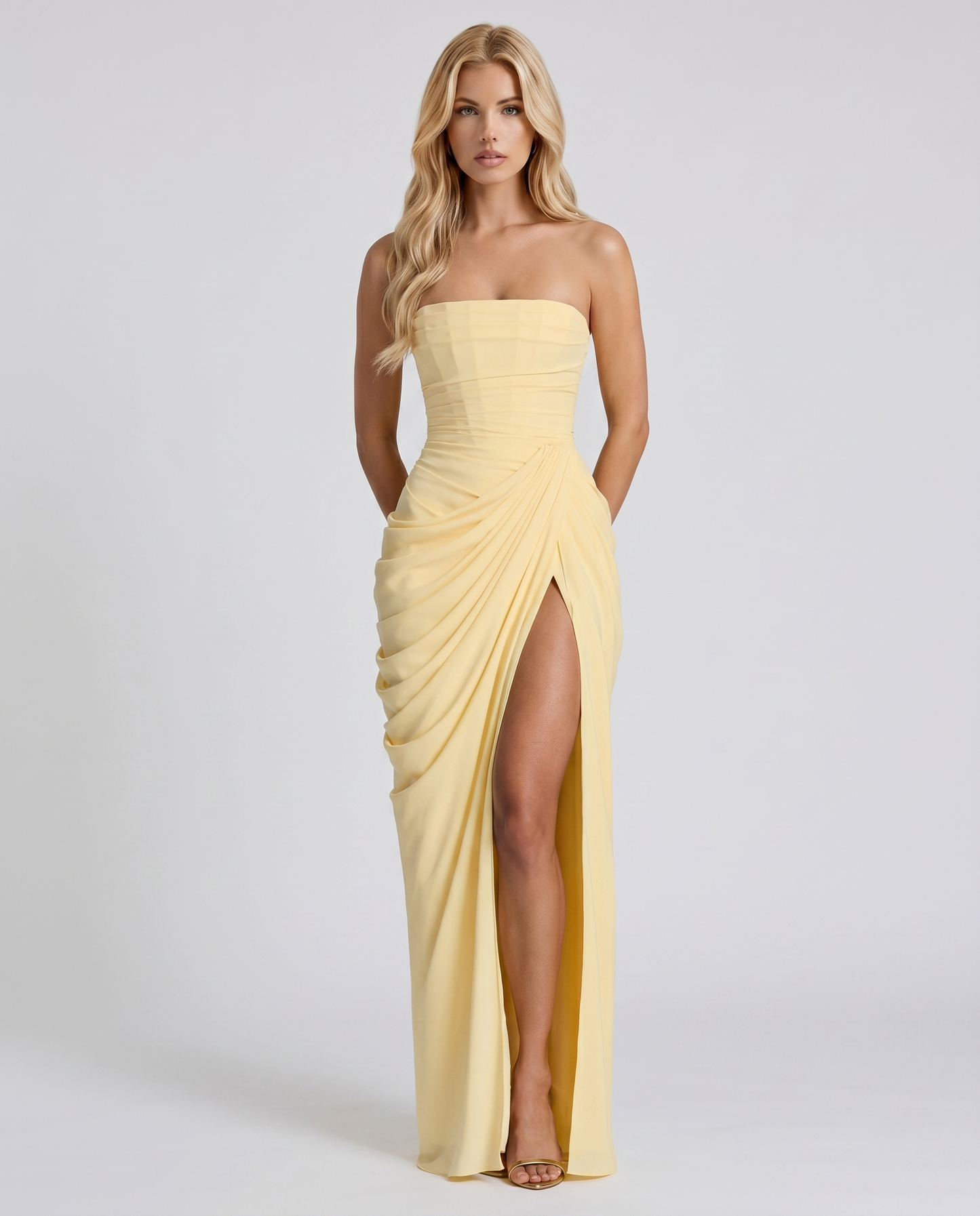 Cyrana Ruched Maxi Dress - Yellow