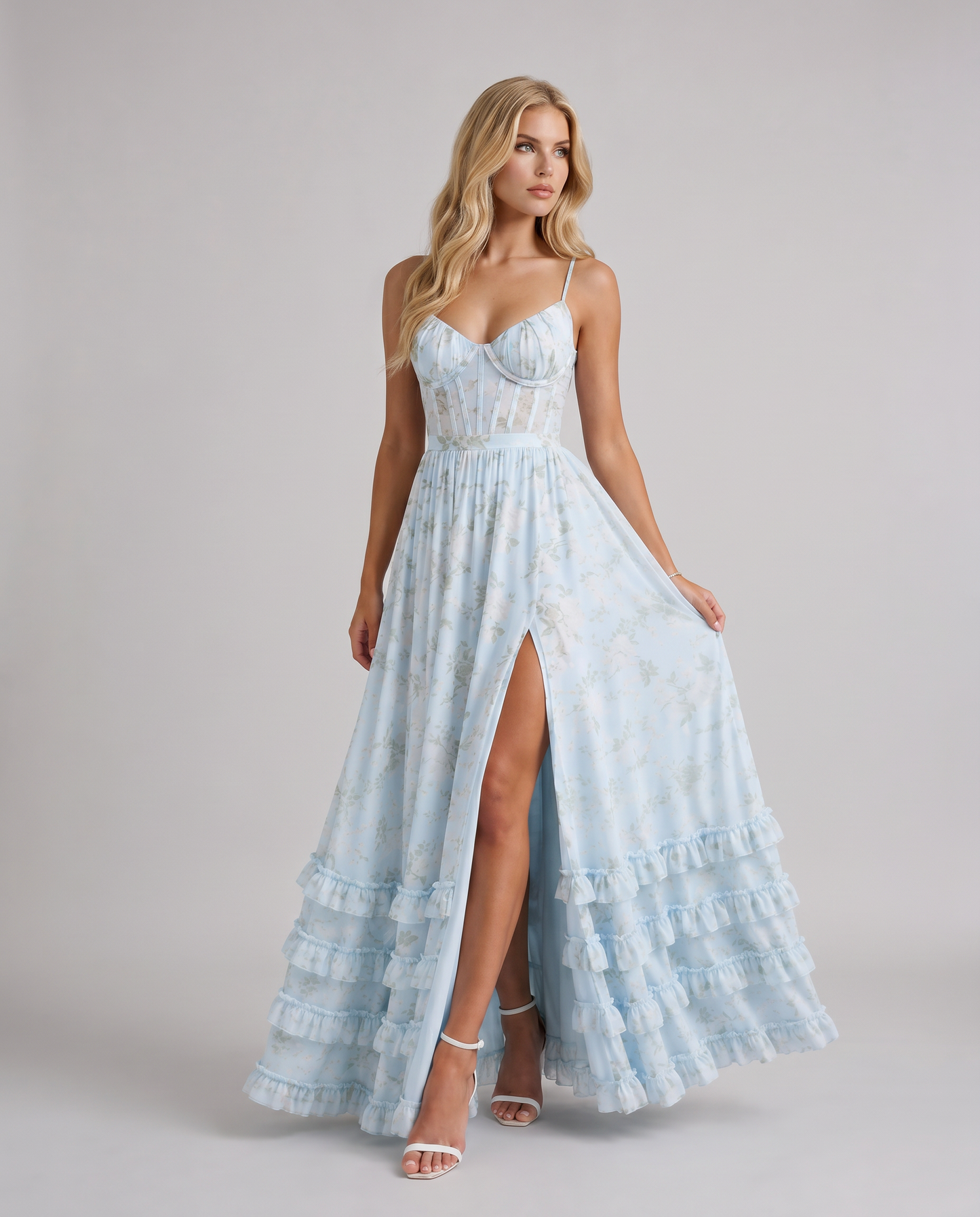 Dahlia Floral Corset Maxi Dress - Blue