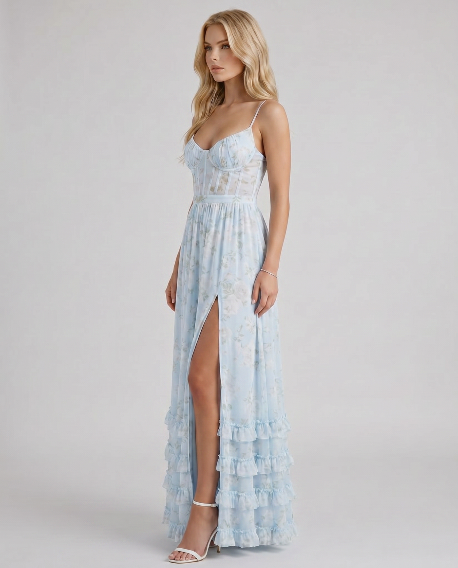 Dahlia Floral Corset Maxi Dress - Blue