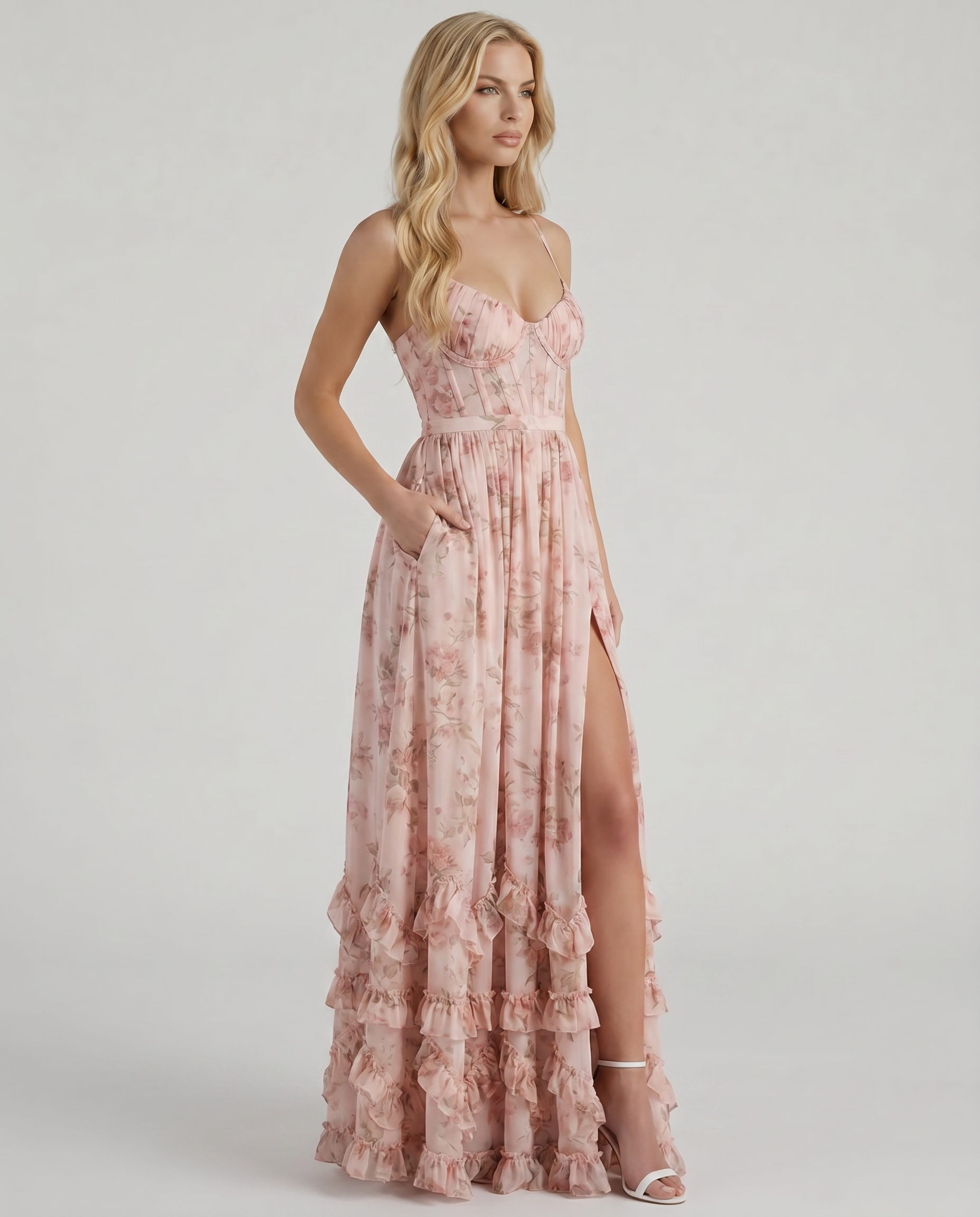 Dahlia Floral Corset Maxi Dress - Pink