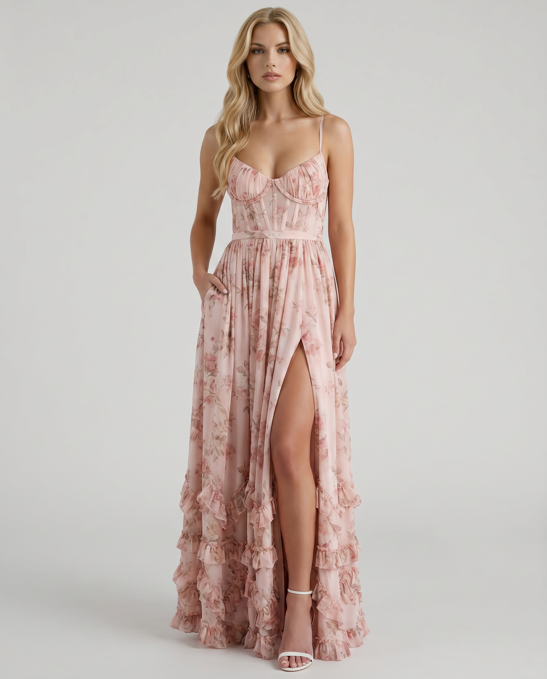 Dahlia Floral Corset Maxi Dress - Pink