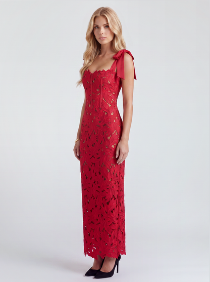 Daphne Lace Maxi Dress - Red