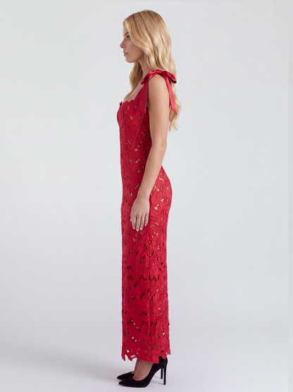 Daphne Lace Maxi Dress - Red