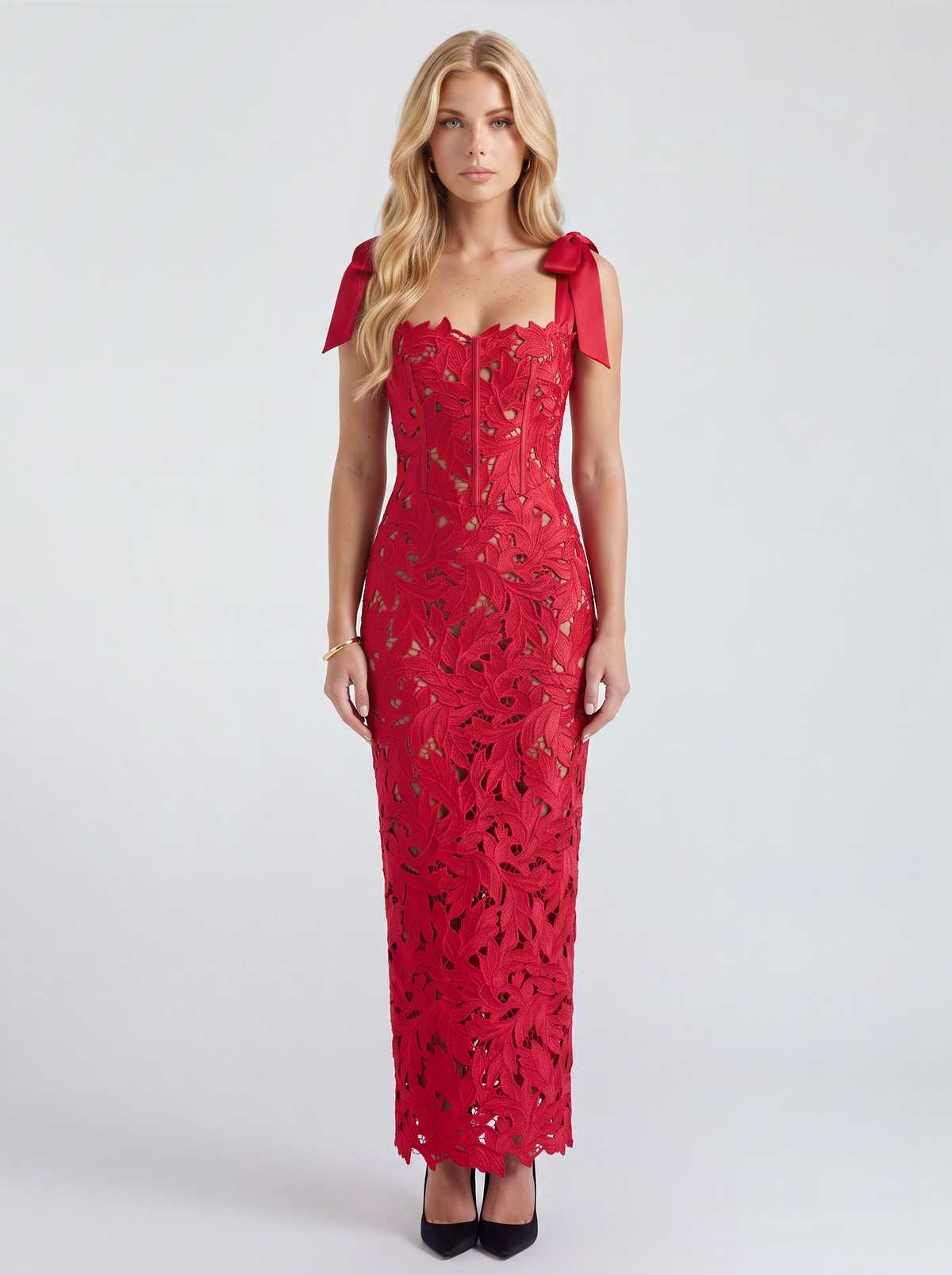 Daphne Lace Maxi Dress - Red