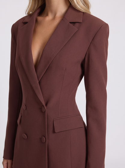 Della Blazer Mini Dress - Brown