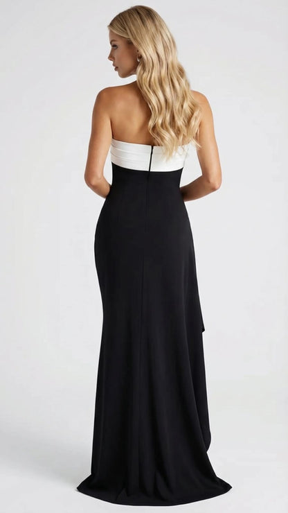 Diana Ruched Maxi Dress - Black/White