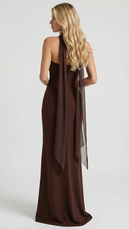 Diana Ruched Maxi Dress - Brown
