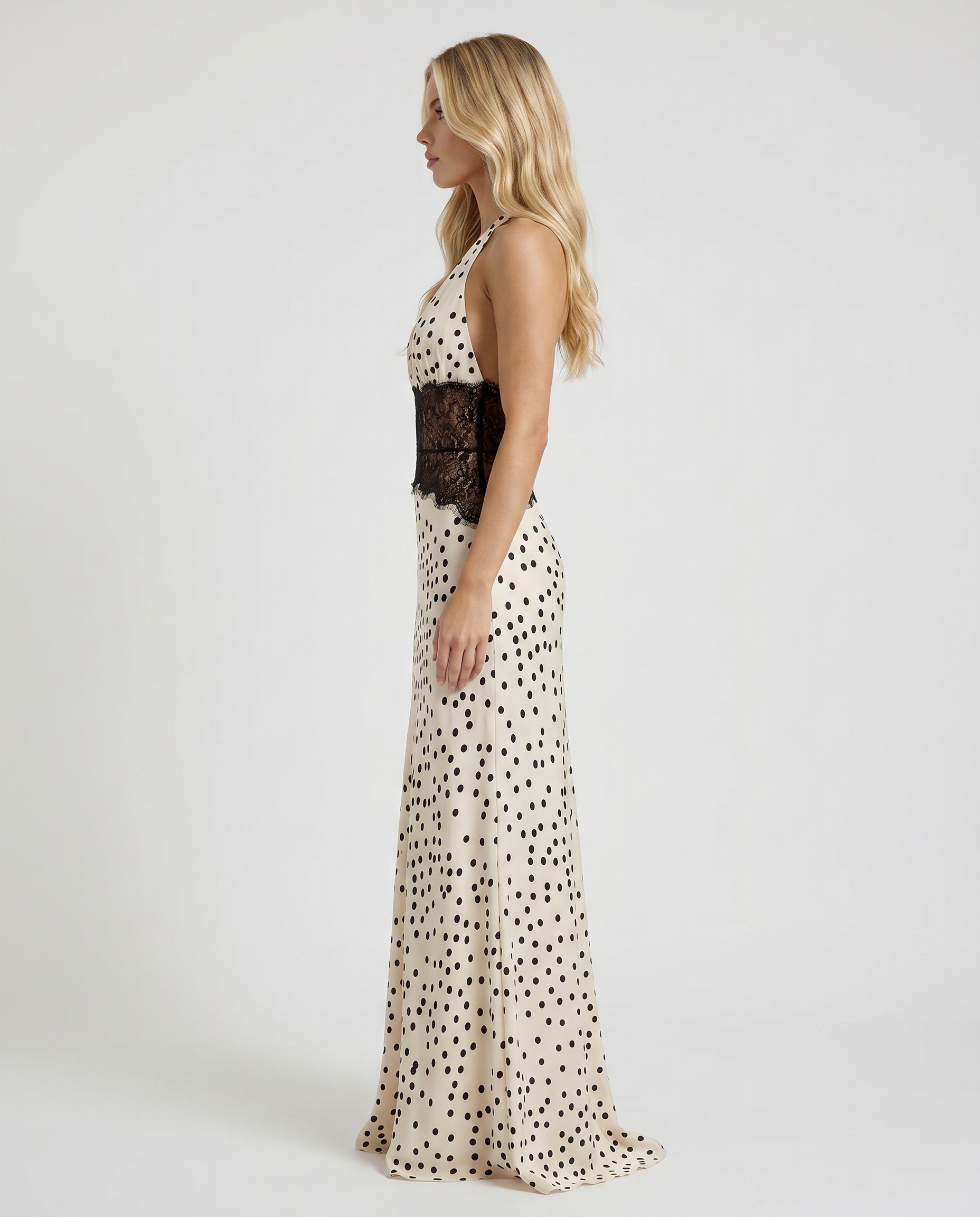 Dina Lace Maxi Dress - White Polka Dot
