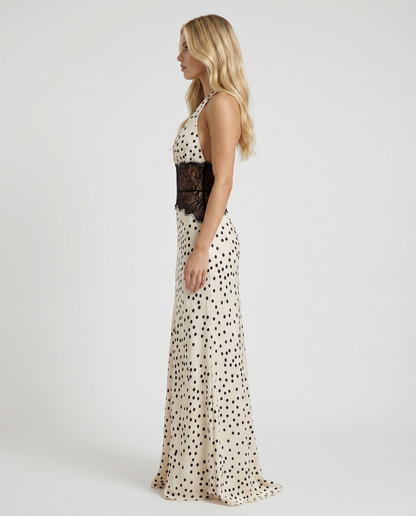 Dina Lace Maxi Dress - White Polka Dot