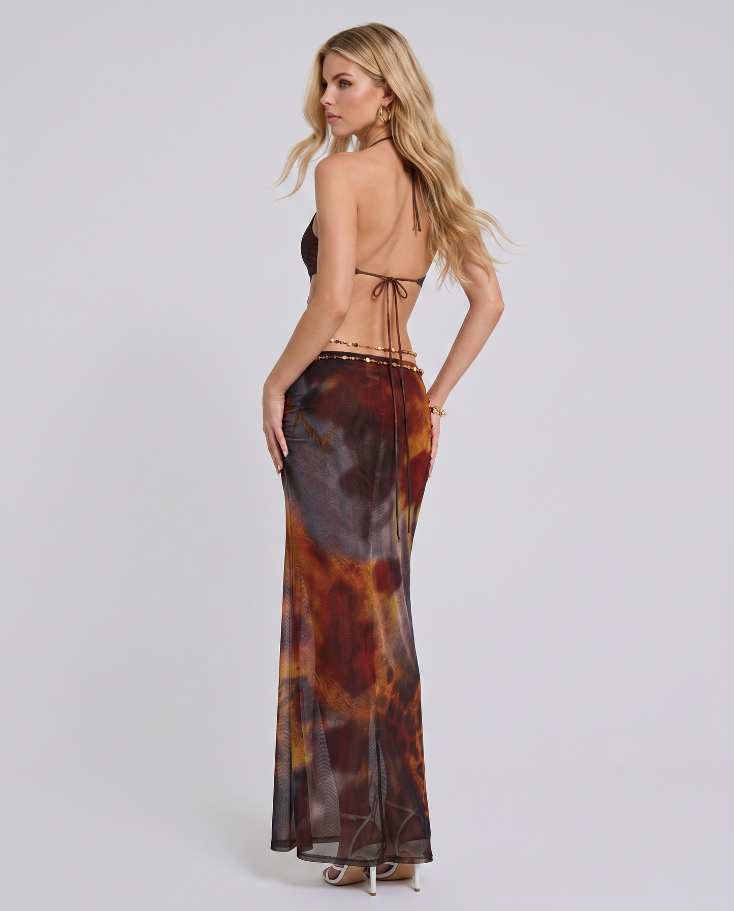Diva Halter Cutout Maxi Dress - Brown