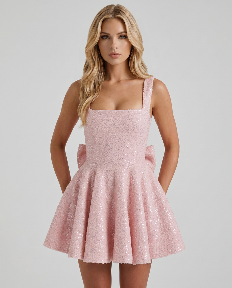 Dorothy Bow Mini Dress - Blush
