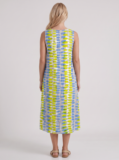 Women multicolor printed midi dress with round neckline and all over print