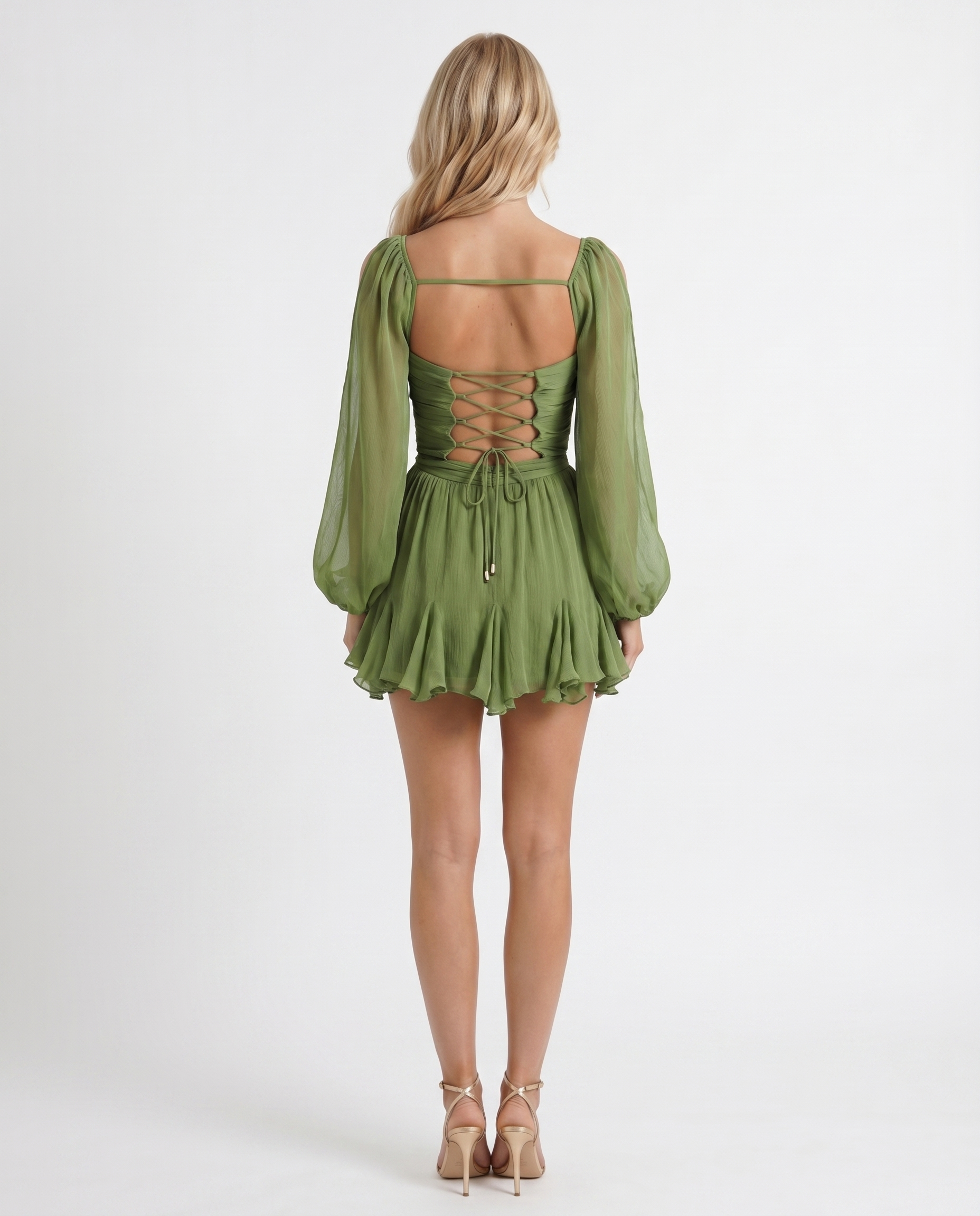 Elda Ruffle Mini Dress - Green - M - Fashion