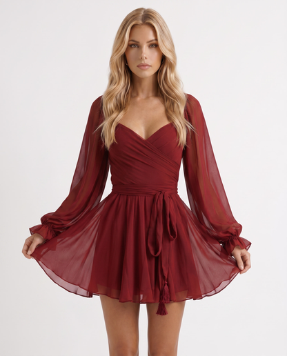 Elda Ruffle Mini Dress - Red