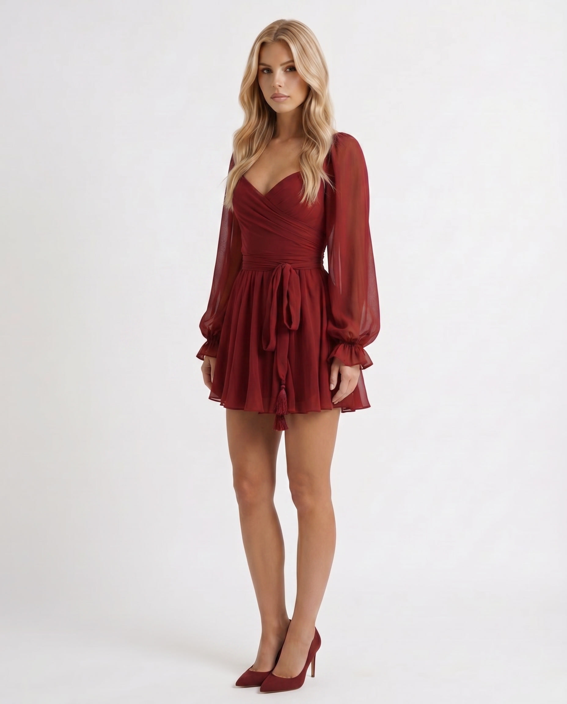 Elda Ruffle Mini Dress - Red
