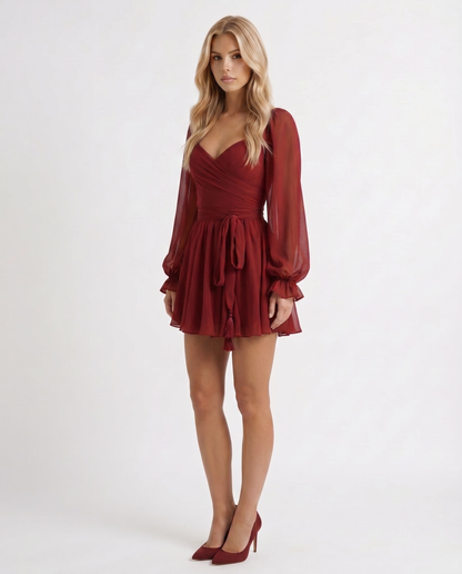 Elda Ruffle Mini Dress - Red
