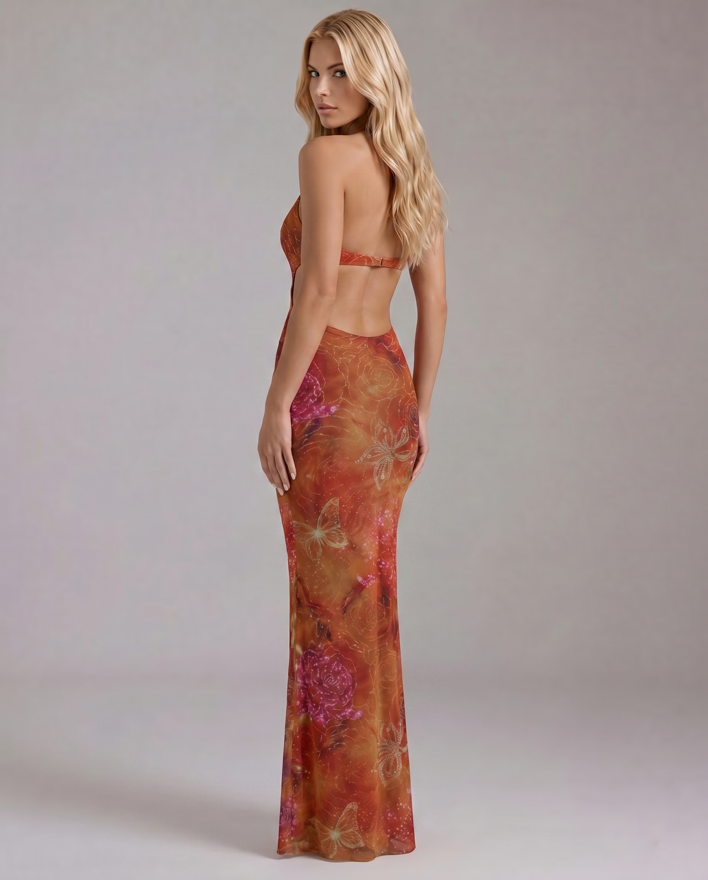 Elisa Cutout Maxi Dress - Orange Print