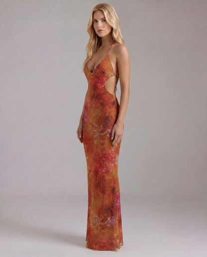 Elisa Cutout Maxi Dress - Orange Print