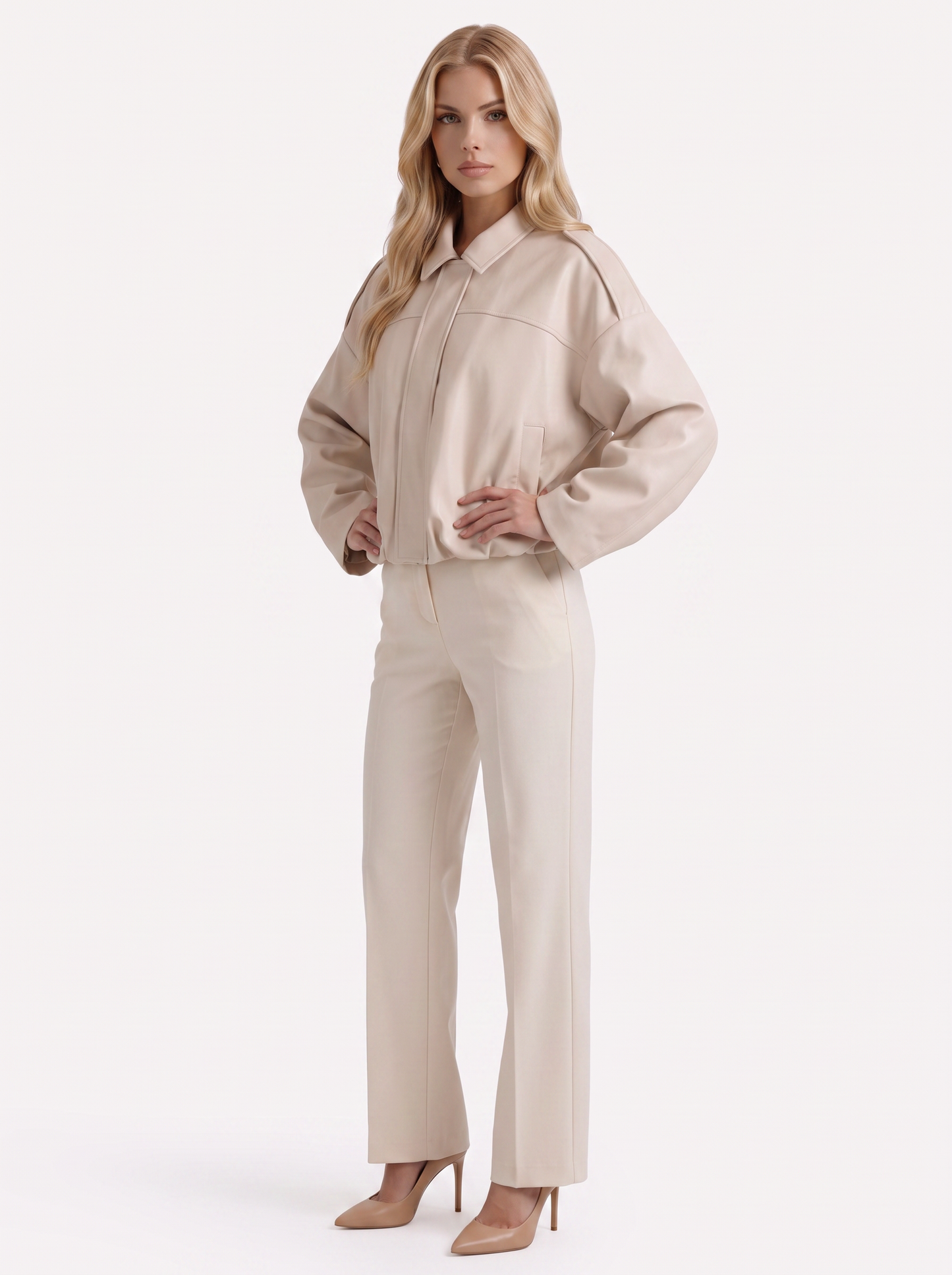 Women's cream suede bomber with suede finish and drop shoulder