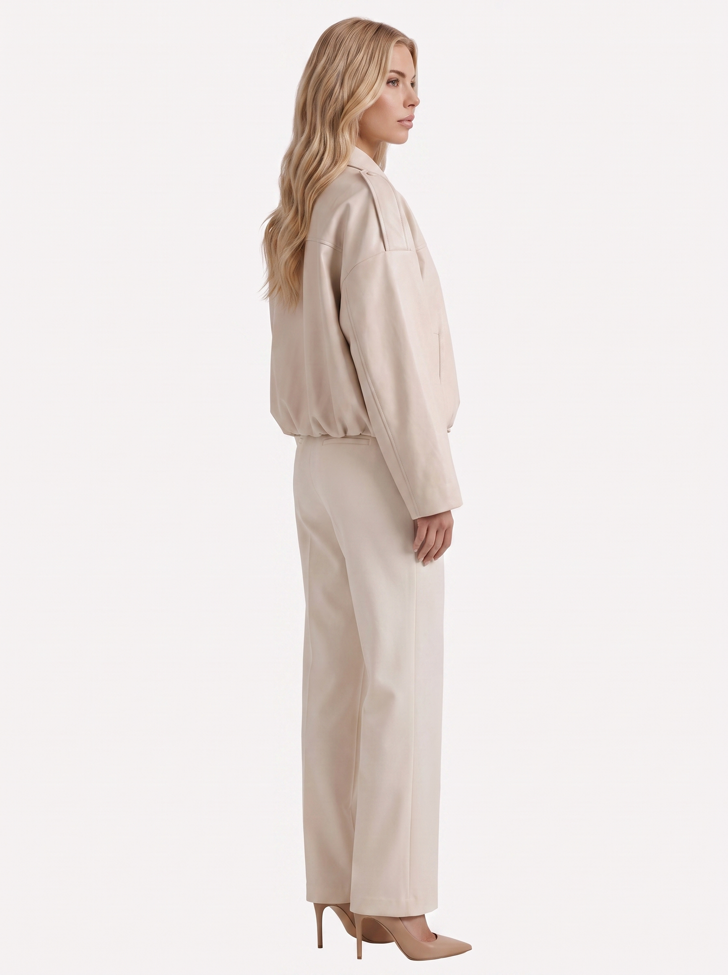 Women's cream suede bomber with suede finish and drop shoulder