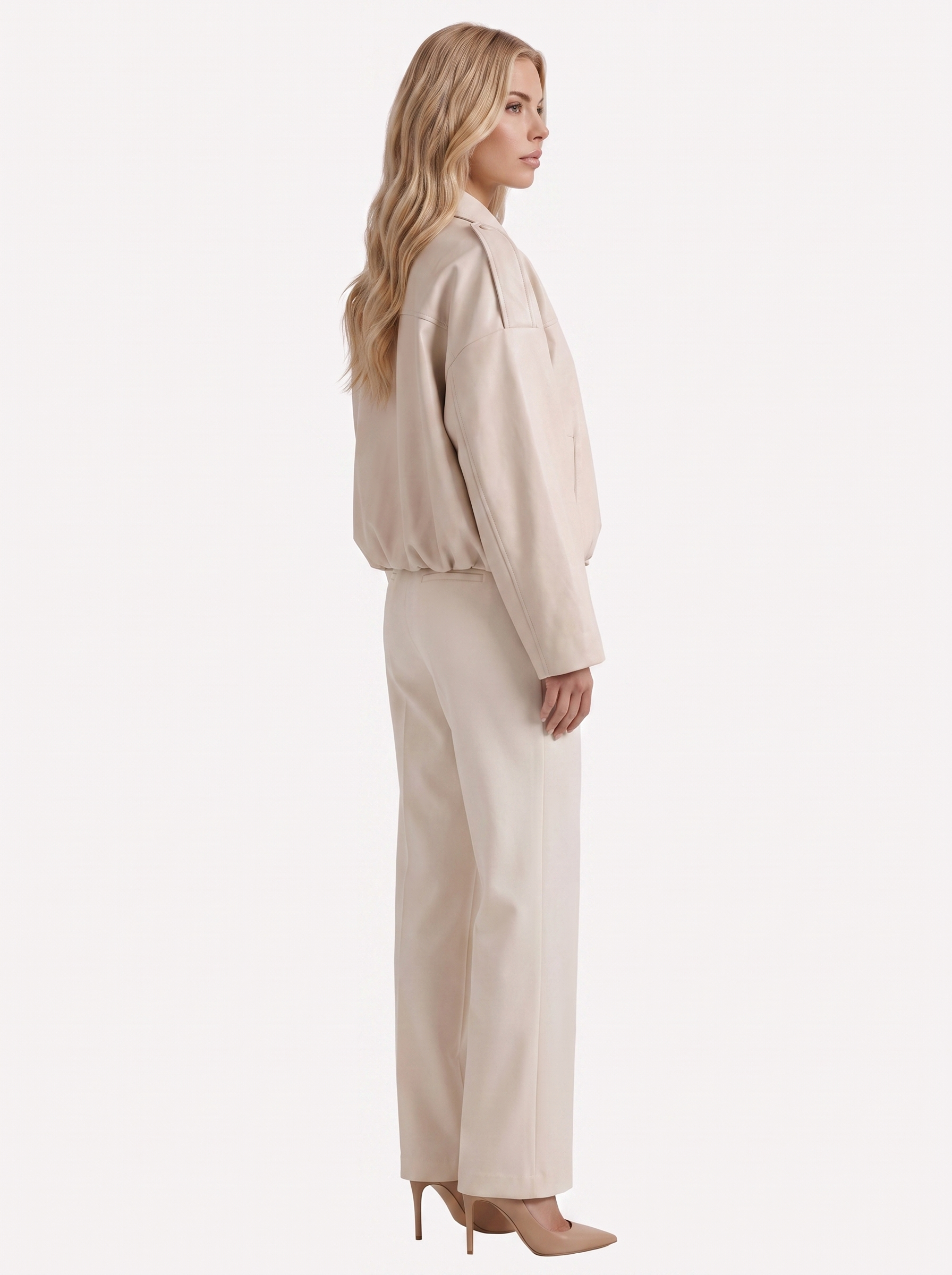 Women's cream suede bomber with suede finish and drop shoulder