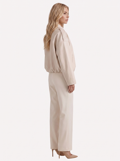 Women's cream suede bomber with suede finish and drop shoulder