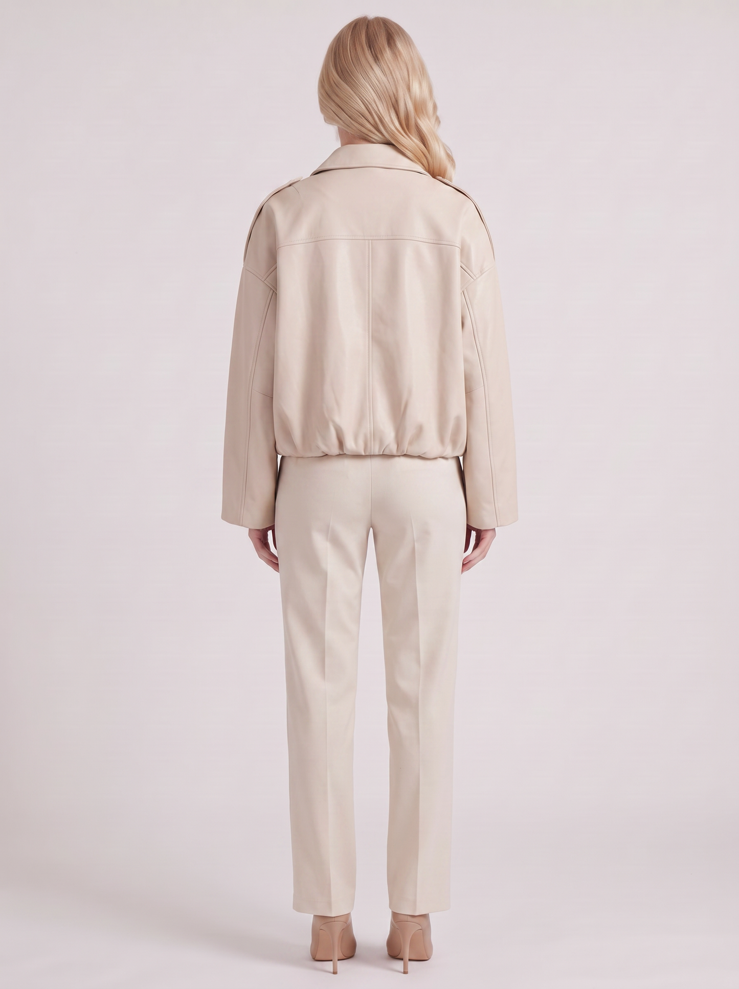Women's cream suede bomber with suede finish and drop shoulder