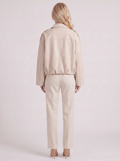 Women's cream suede bomber with suede finish and drop shoulder