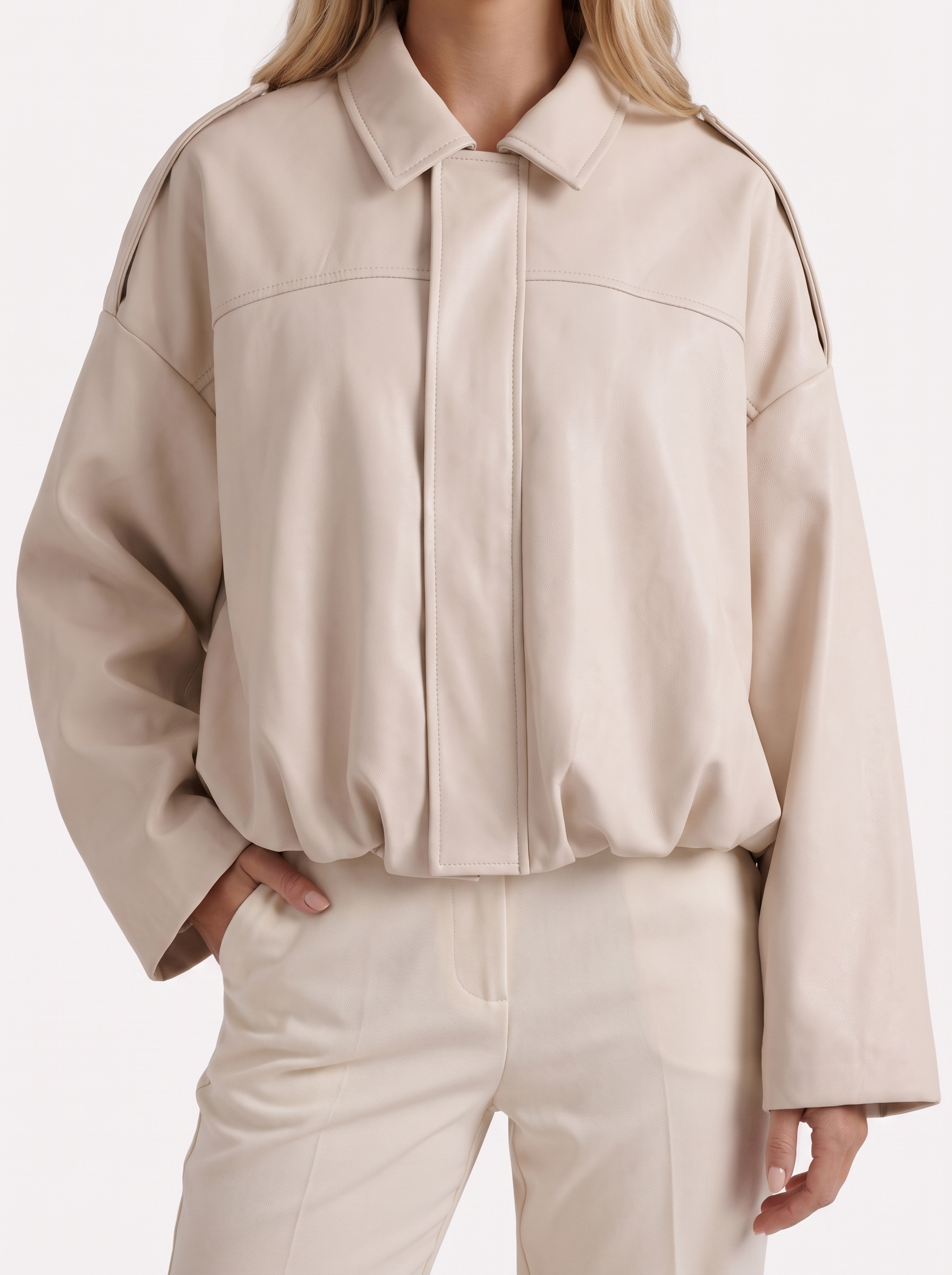 Women's cream suede bomber with suede finish and drop shoulder