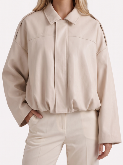 Women's cream suede bomber with suede finish and drop shoulder