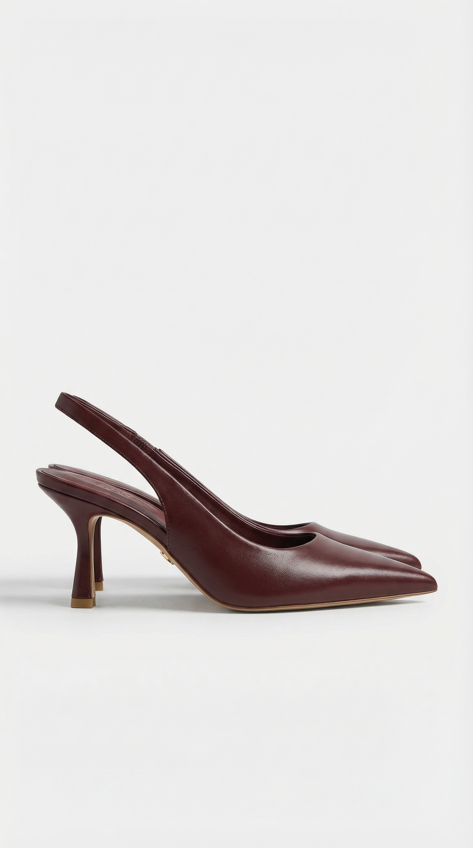 Women burgundy heeled sandals with pointed toe and slingback strap