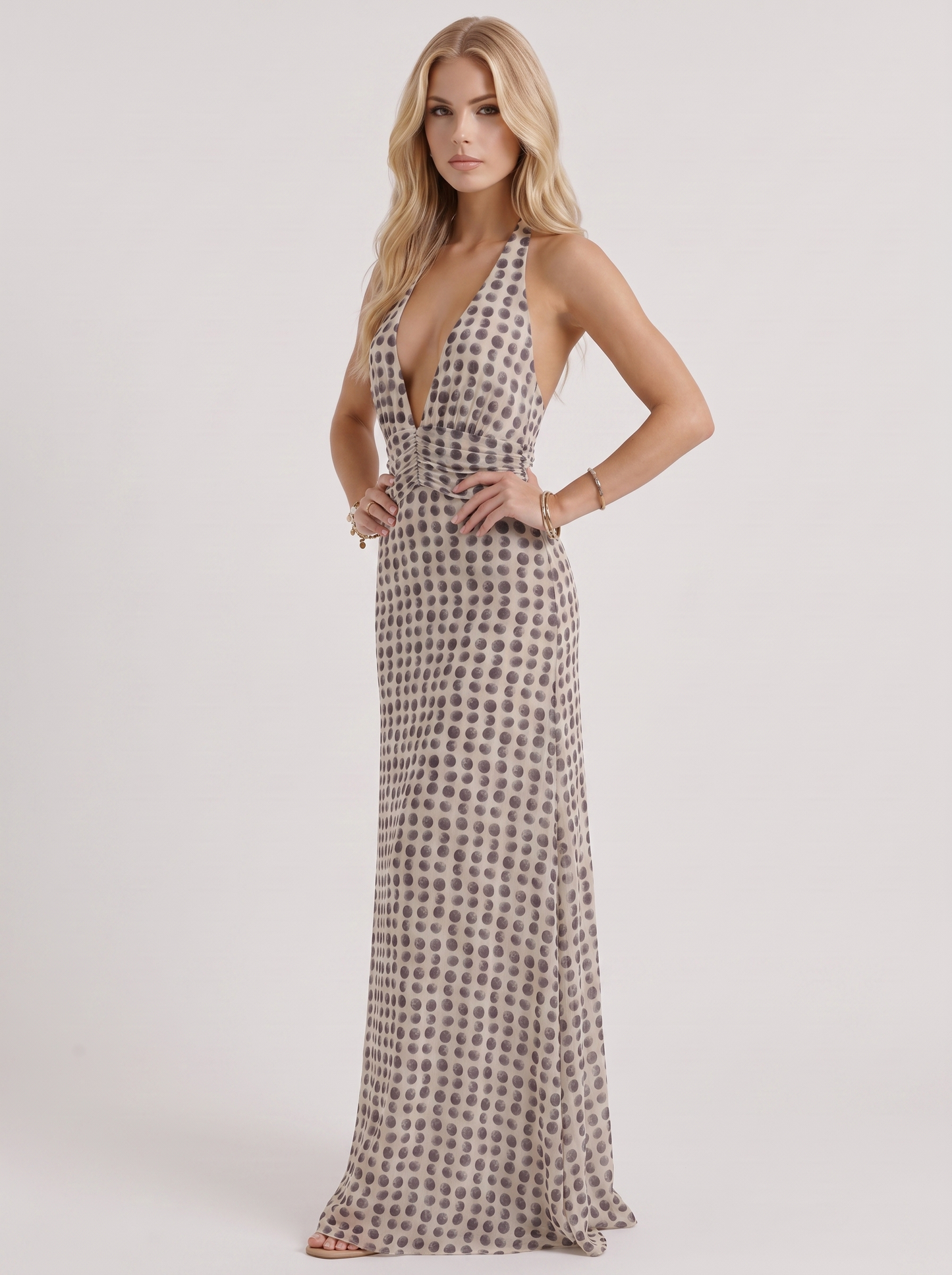 Ellery Polka Dot Chiffon Puff Sleeve Maxi Dress - Cream